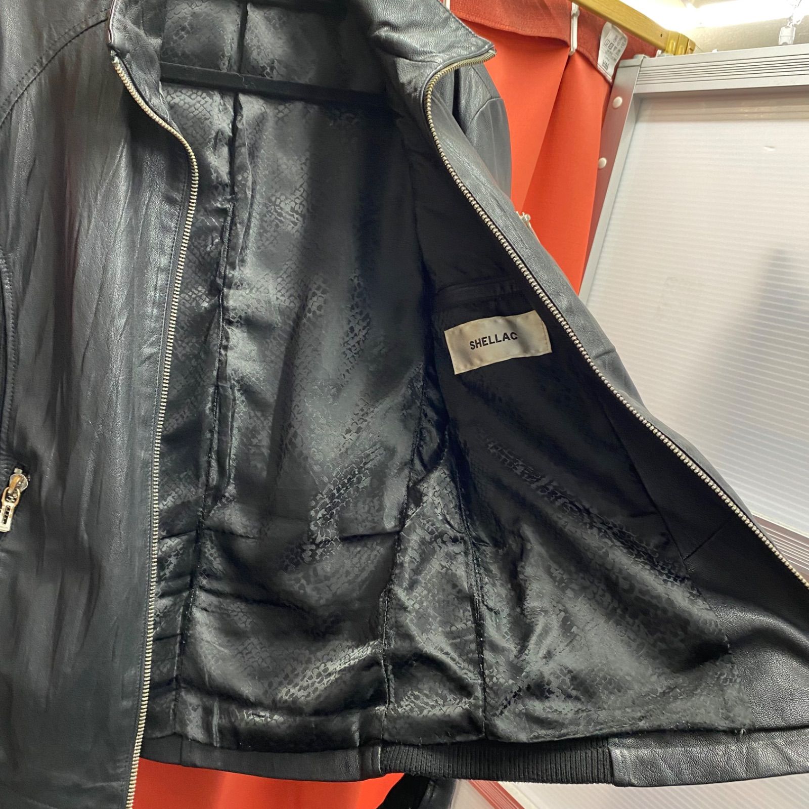 13万円SHELLACシェラック馬革ホーススキン中綿キルティング裏地ラクーンファー付レザーライダースジャケットriri製ZIPホースレザーブルゾン 中古美品 HIDESHI MARUYA SHELLAC シェラック M-65
