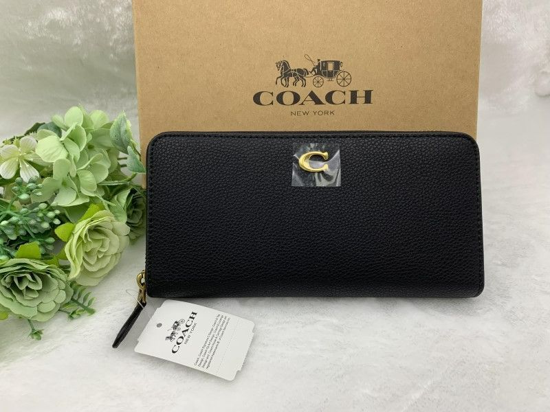 コーチ 長財布 COACH 財布 ペブルド レザー ブラック 黒 アコーディオン ウォレット プレゼント 贈り物 ギフト ラウンドファスナー ロング ジップ ファッション レディース メンズ 新品未使用 CC489 C082Z-25