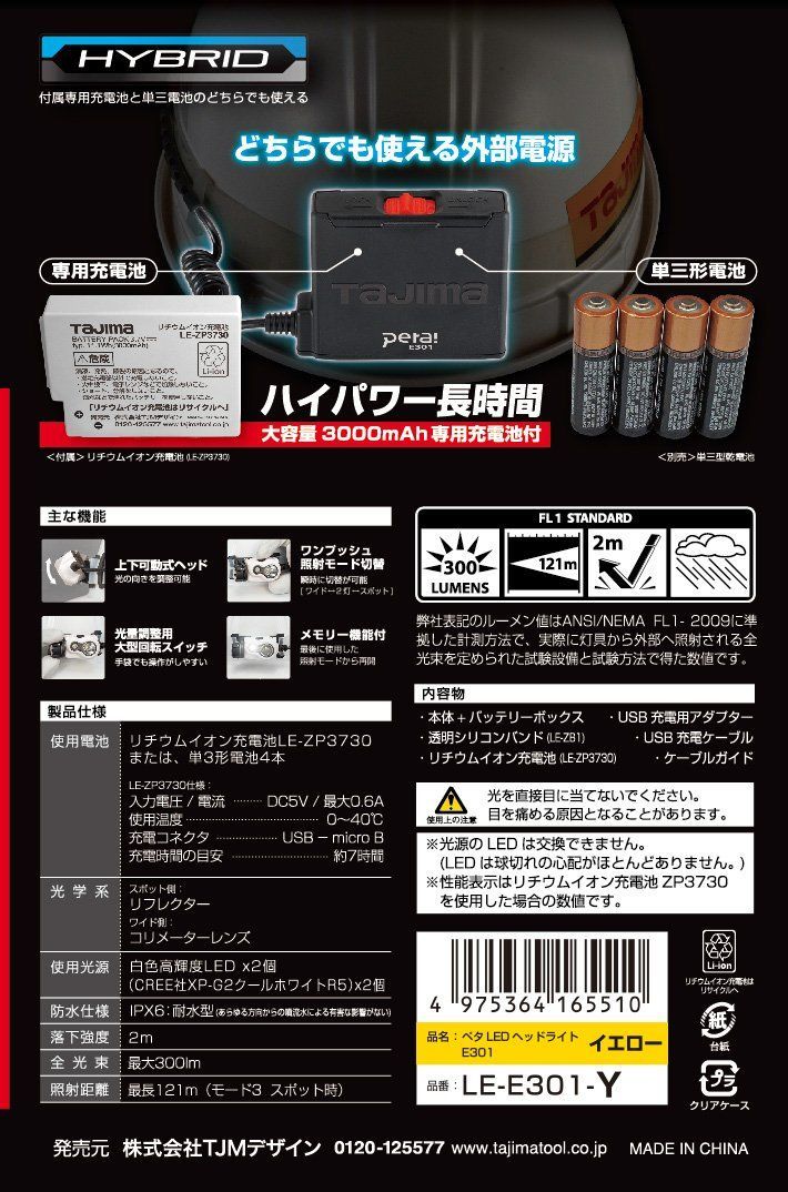 ペタLEDヘッドライトE301イエロー