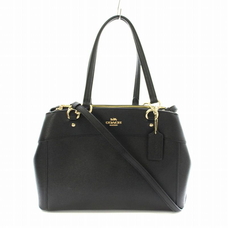 美品 COACH ハンドバッグ 2way チャーム付 黒 BLACK レザー コーチ COACH ラージ ブルック キャリーオール クロスグレイン