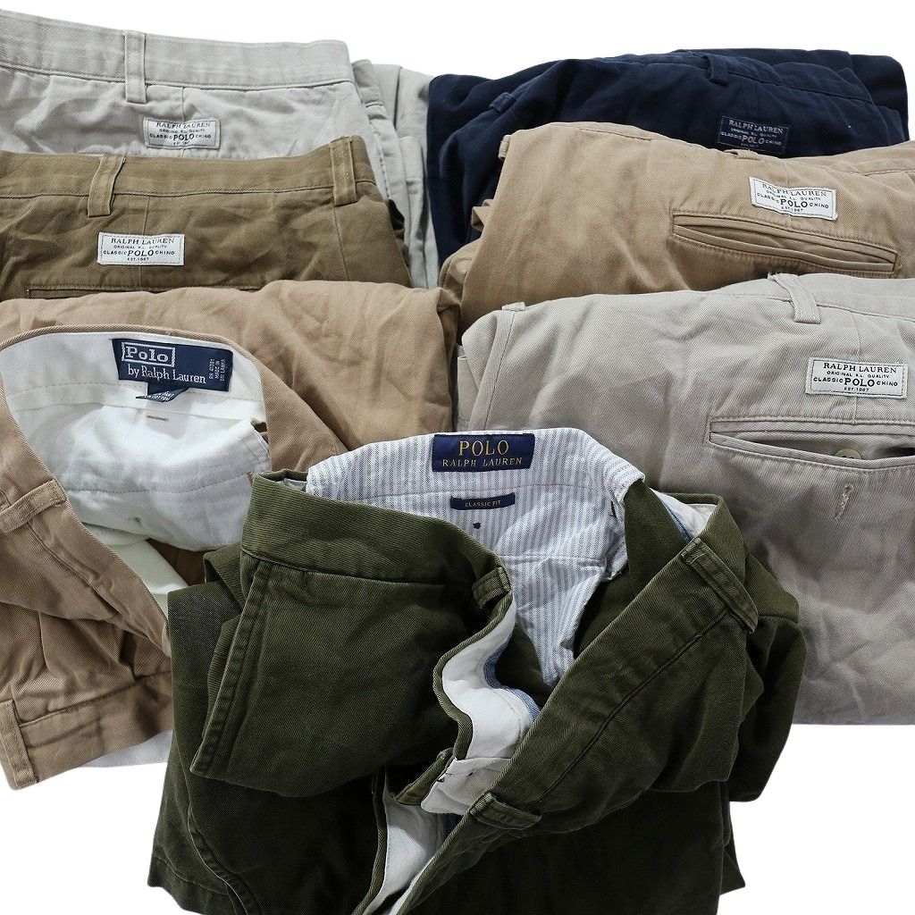 古着卸 ラルフローレン ポロ チノ パンツ 7枚セット メンズ 44 46 48 緑 ネイビー ベージュ ２タック 古着 NB9843 KIN-KAAI_COM
