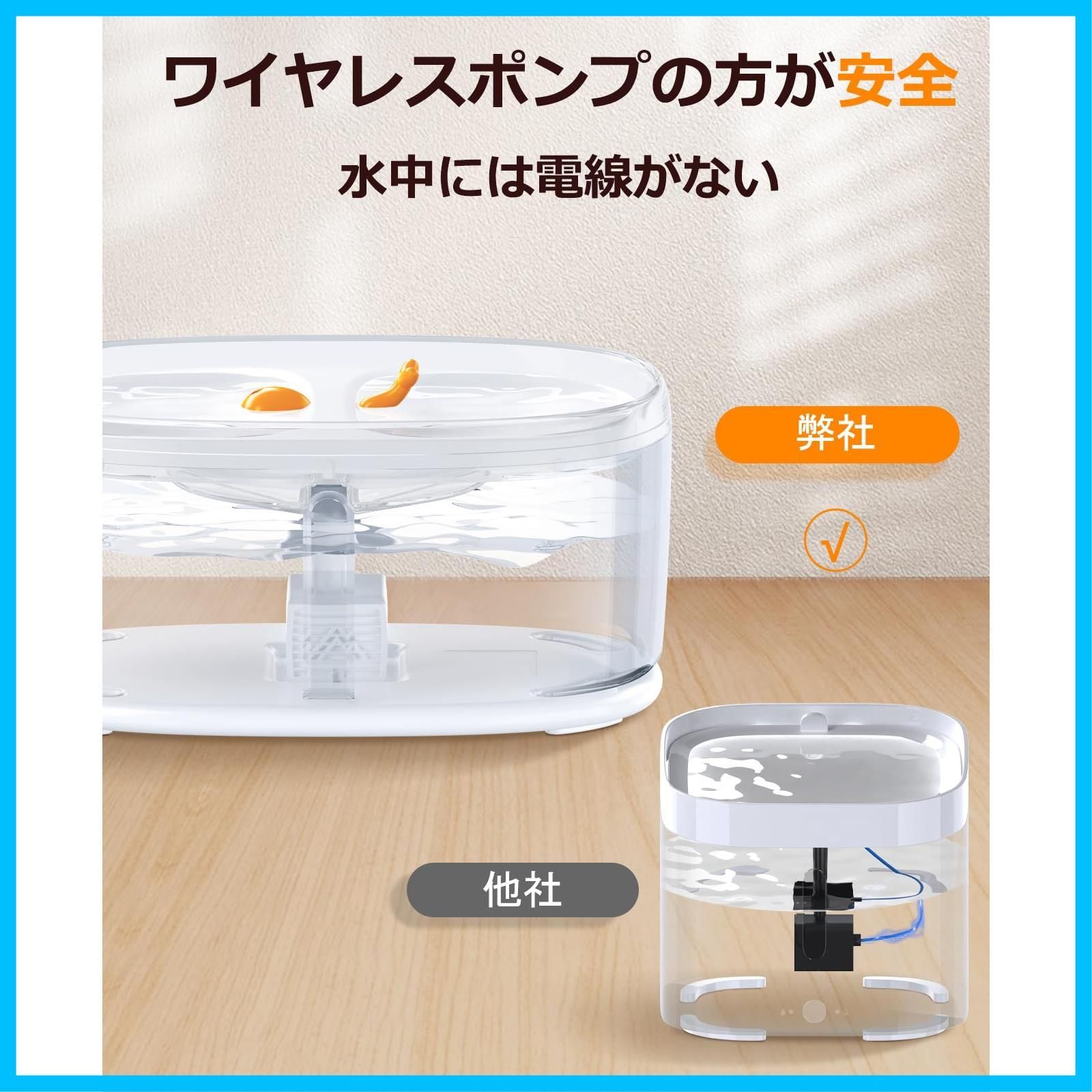 猫 水飲み器 2匹用 自動給水器 多頭飼い対応 ワイヤレスポンプ 2.5L