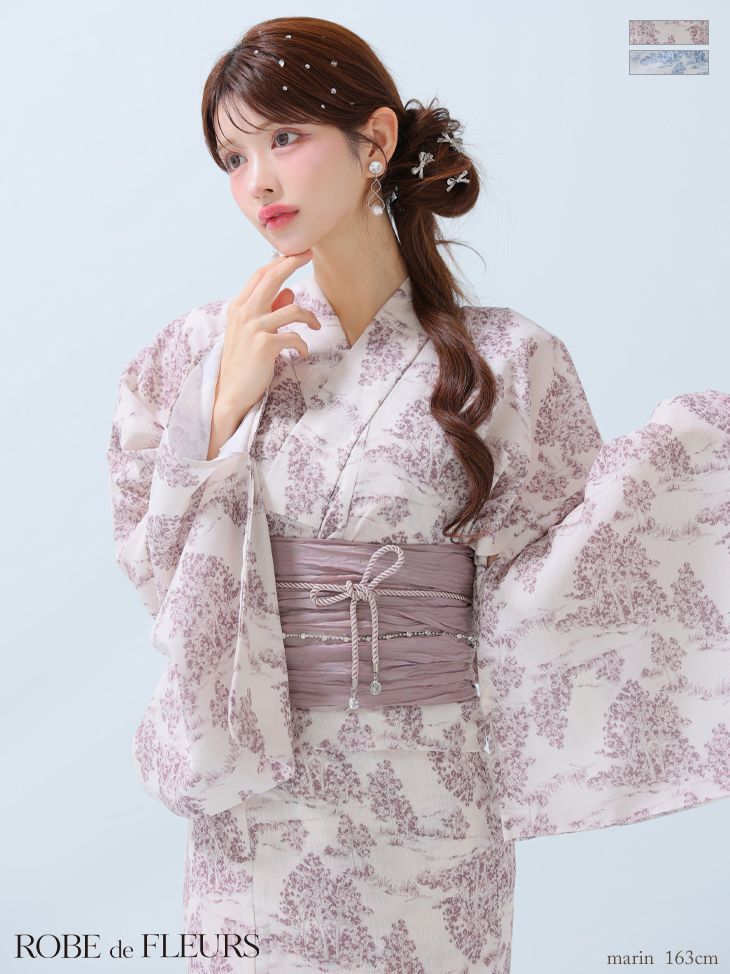 ピンク fm3375 ROBE de FLEURS|ローブドフルール Floral print yukata|トワルドジュイ柄| フラワープリント 浴衣 | FM3379| y|YMT FM3375-BL-F-2504