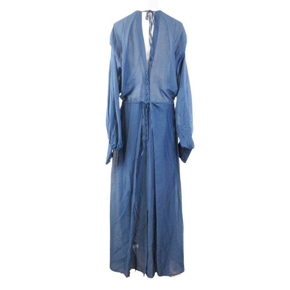 JUN MIKAMI ジュンミカミ シルクコットン スクエアネック ロングドレス ワンピース 長袖 薄手 紺 ネイビー レディース 古着