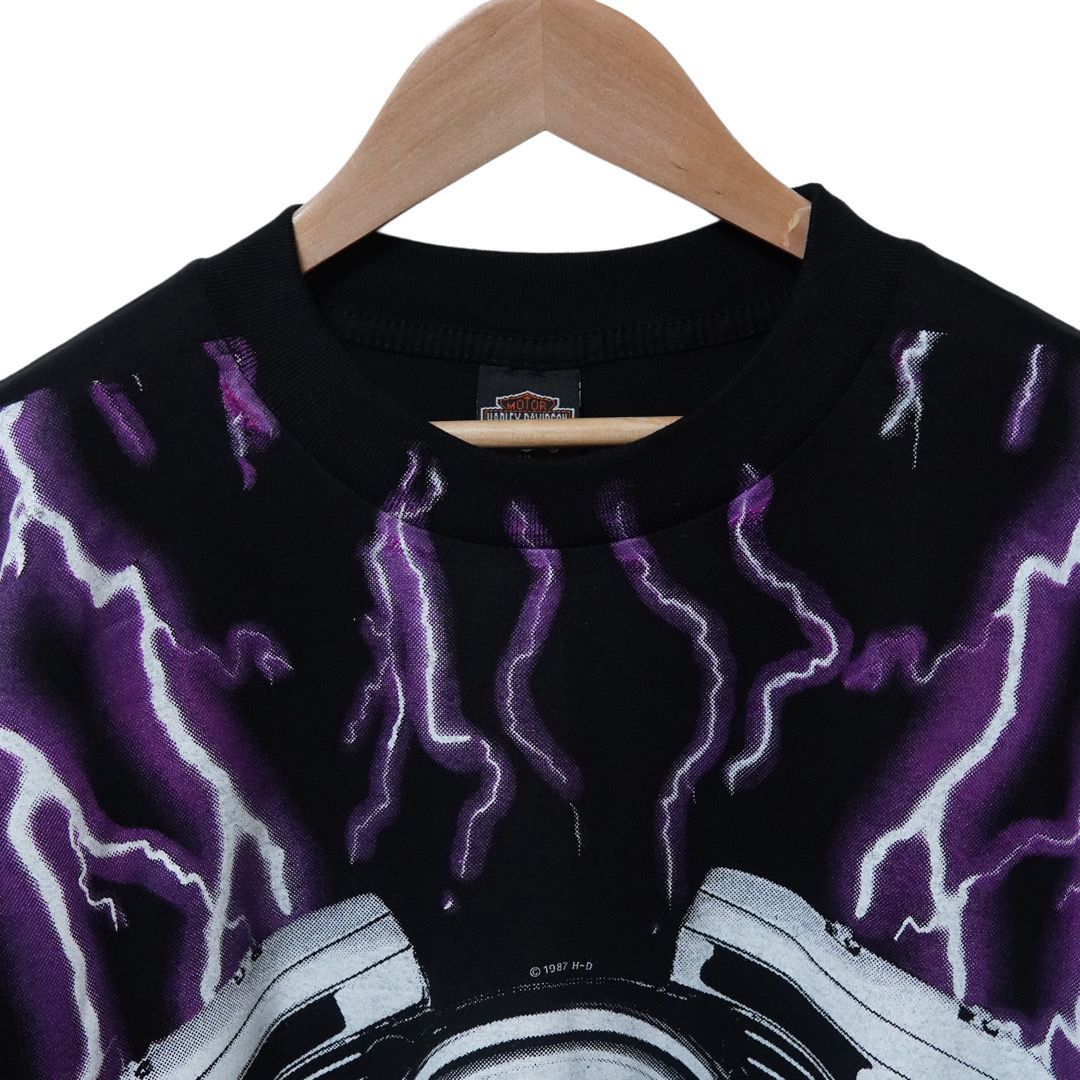 '90sハーレーダビッドソン 稲妻柄 Tシングルステッチ USA L オレンジ 90's USA製 ハーレーダビッドソン tシャツ シングルステッチ