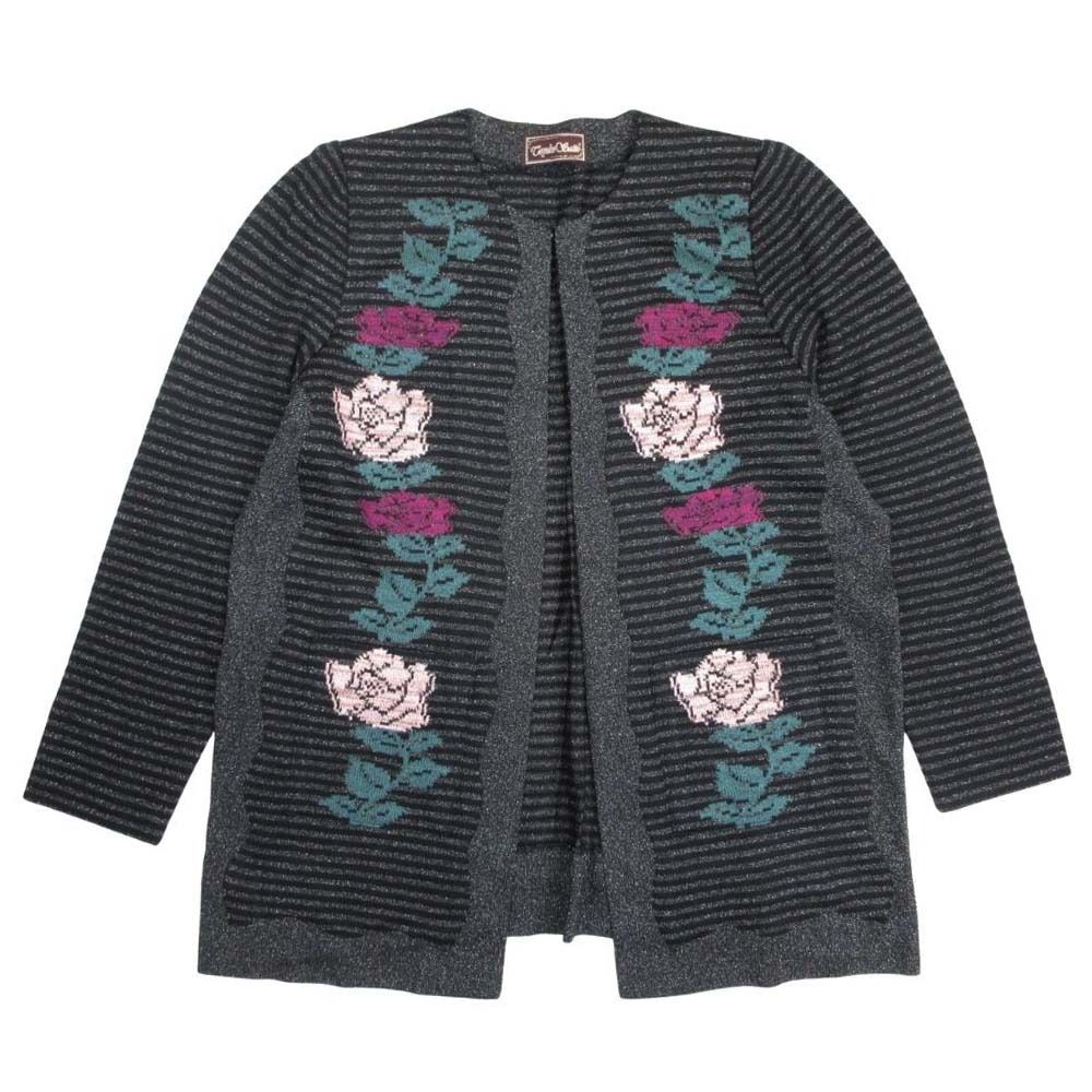 トヨコサイトウ 斎藤都世子 カーディガン ボーダー ニット ロング スカート セットアップ ブラック ラメ マルチカラー レディース 古着