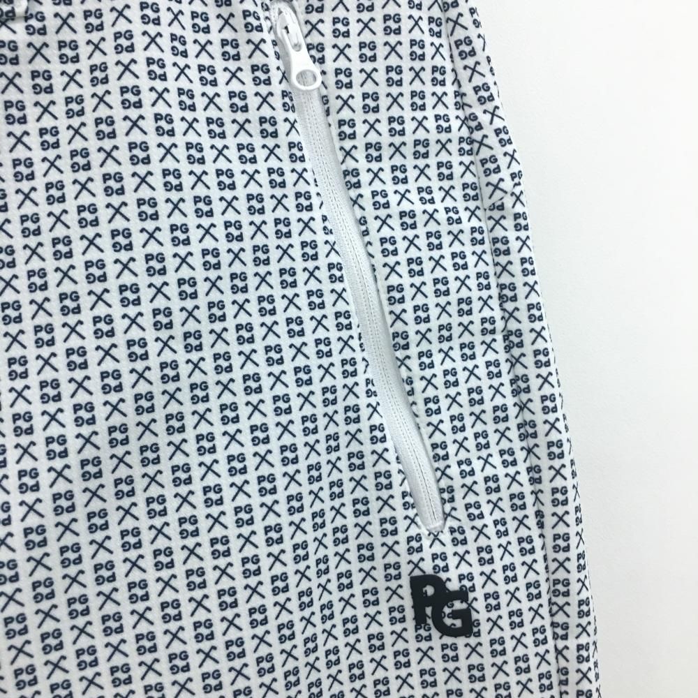 パーリーゲイツ パンツ 白 ロゴネイビー 地模様 ストレッチ メンズ 5(L