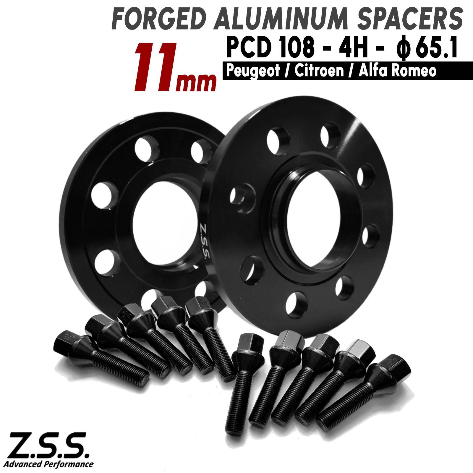 Z.S.S. AP フィアット FIAT 600E '23~ トッポリーノ Topolino 11ｍｍ PCD108 4穴 4x108 ハブ径65.1φ スペーサー 10mm M12xP1.25 ボルト付