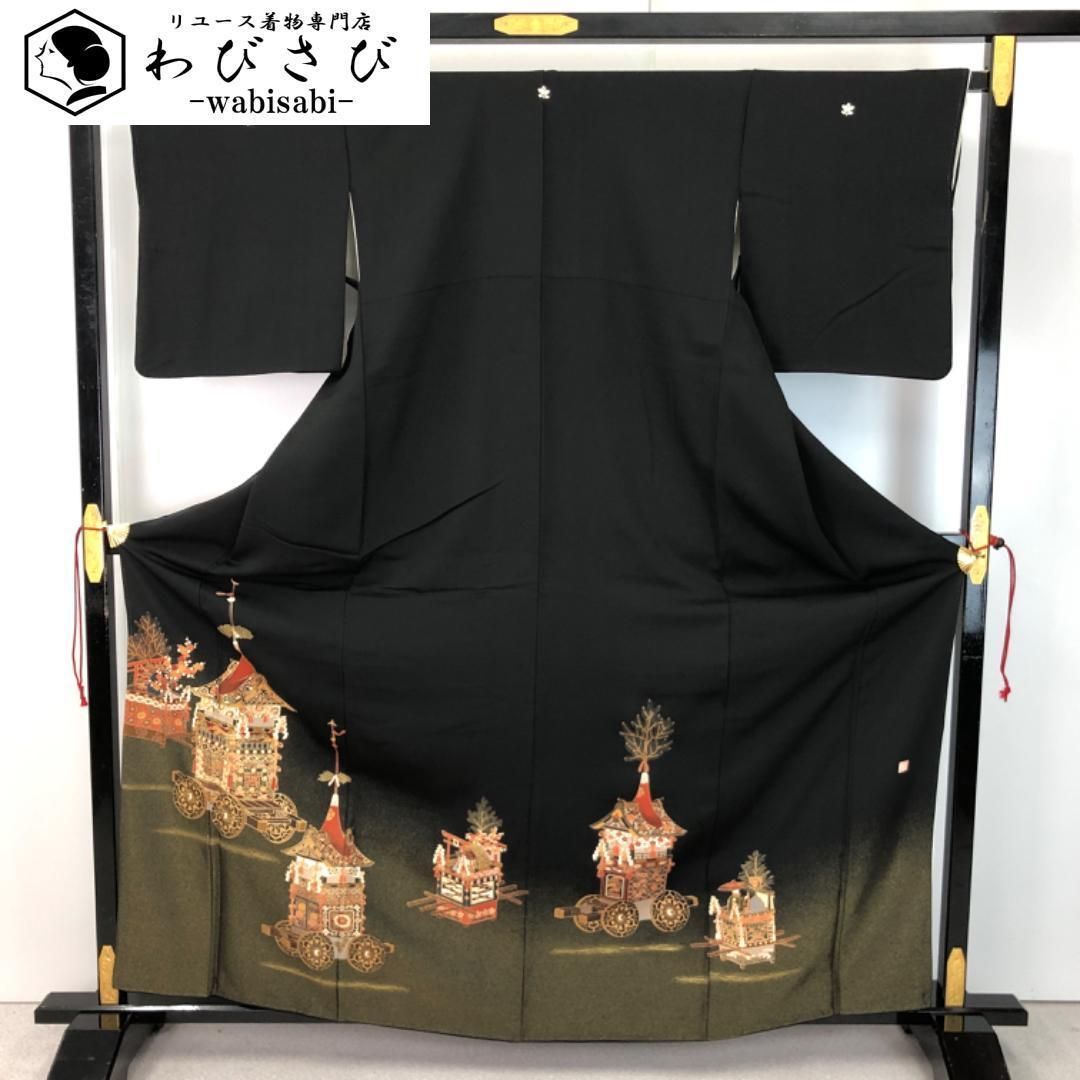 黒留袖 作家物 鉾 花草模様 金彩 黒色 K-5184 黒留袖 作家物 鉾 花草模様 金彩 黒色 K-5184 - メルカリ
