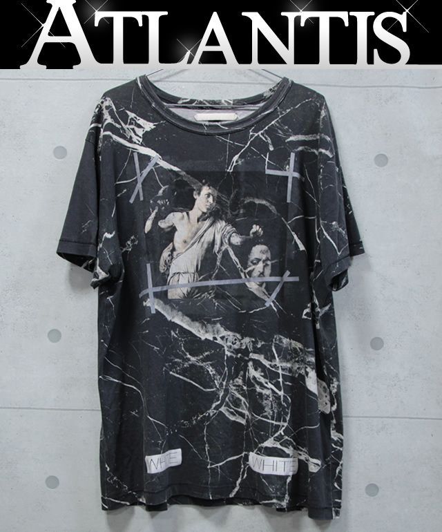 オフホワイト OFF-WHITE ブラックマーブルTシャツ 黒 size:L【62234