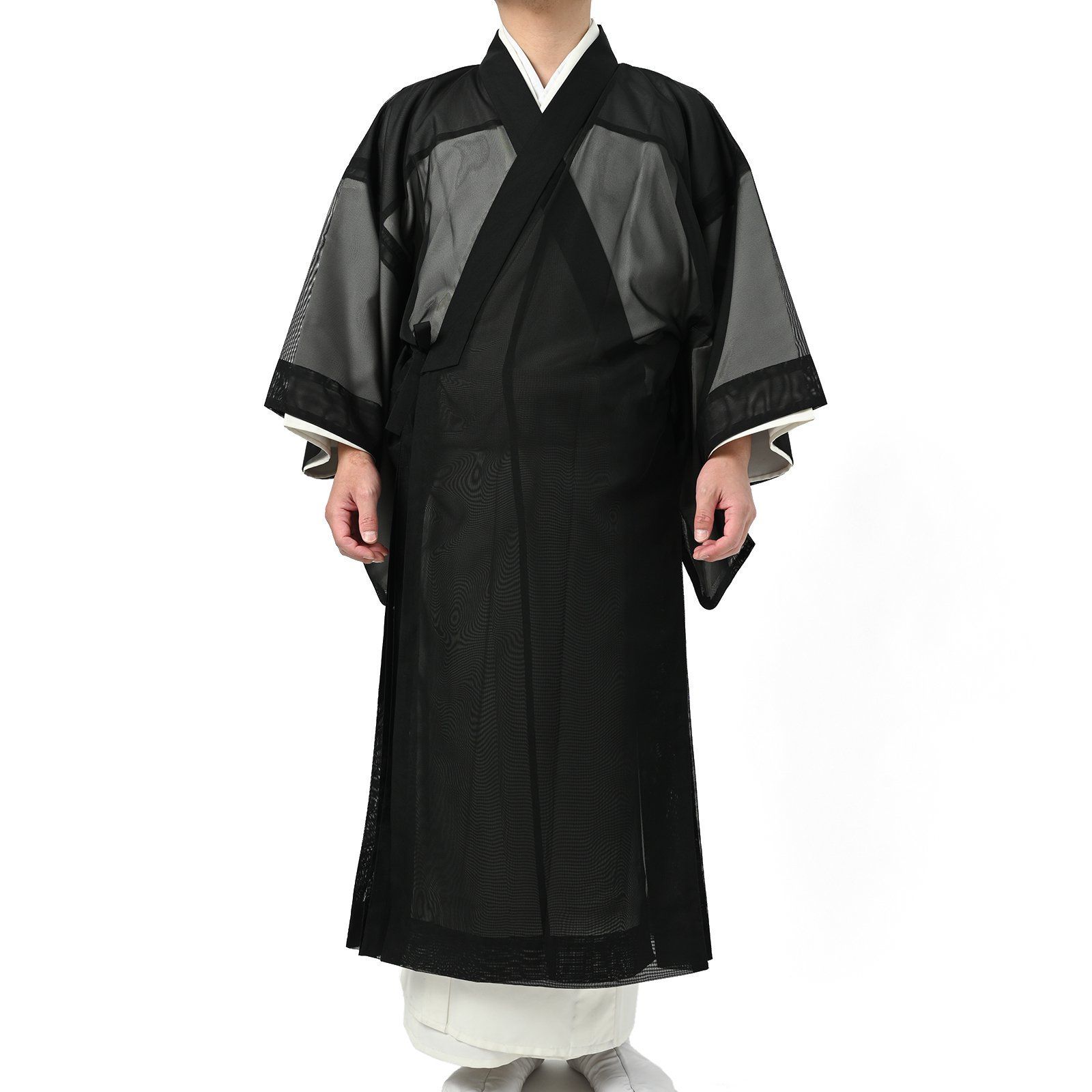 法衣 改良服 黒衣 真言宗 夏用 紗 透ける 化繊 洗濯 丈長め メンズ 男性向け