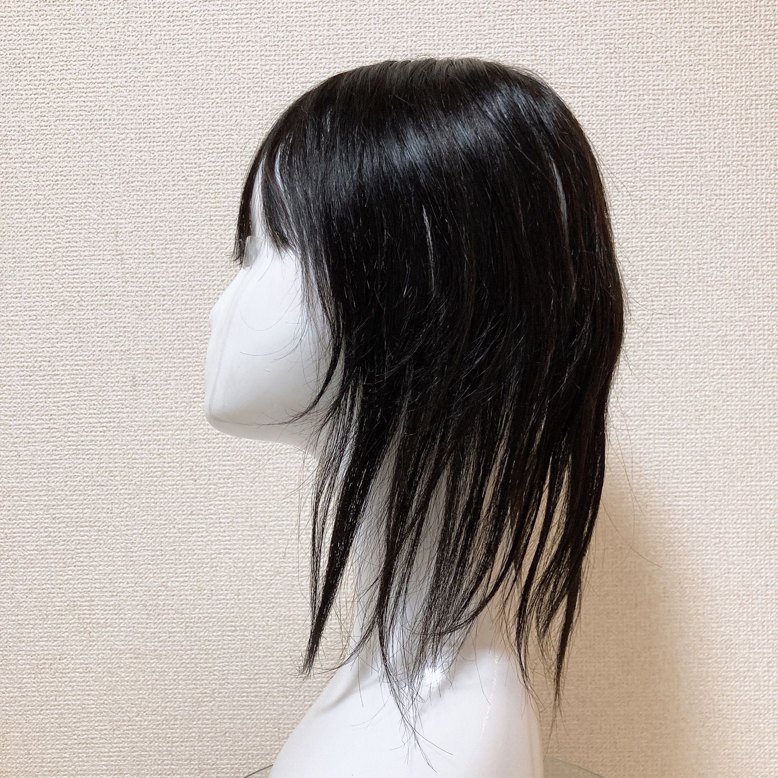 高級人毛100% 費やさ 部分ウィッグ ヘアピース ブラック 黒髪 気軽に  