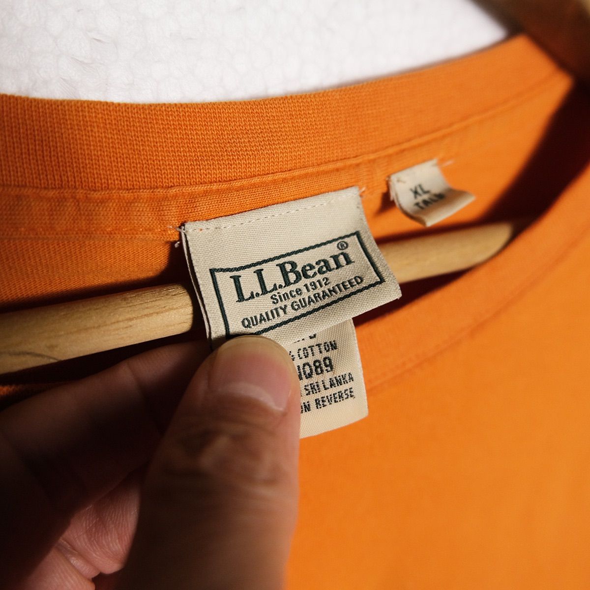 90's LLビーン クルーネック ロングスリーブ コットン ポケット Tシャツ 長袖 (XL) オレンジ 無地 ロンT 00年代 旧タグ オールド LLBean 90's LLビーン クルーネック ロングスリーブ コットン ポケット