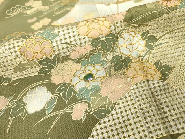 平和屋着物▽豪華色留袖 螺鈿 風景花松文 金銀彩 正絹 逸品