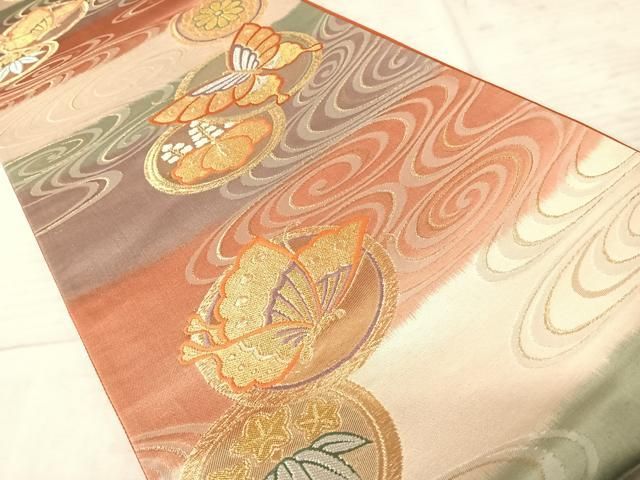平和屋着物◎六通柄袋帯 唐織 桐と蝶 金銀糸 正絹 逸品