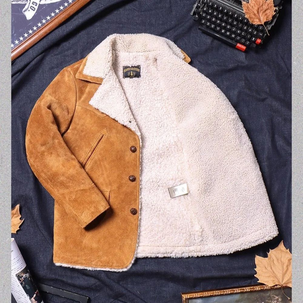 中綿入り 1.1mm頭層スエード牛革＋羊革毛一体