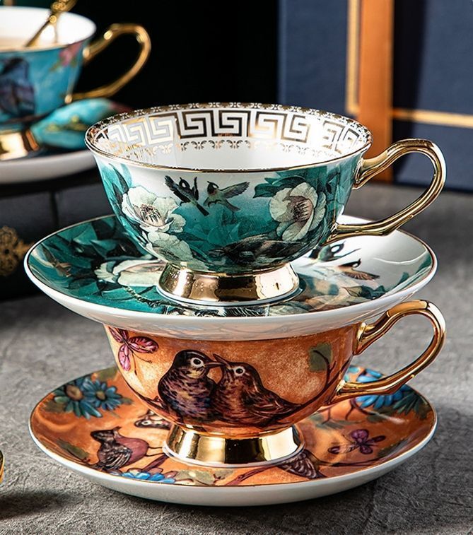 陶磁器 ティー＆コーヒーカップセット 4客 カップ＆ソーサー ティーセット SKLAD-KIRPICHA_RU