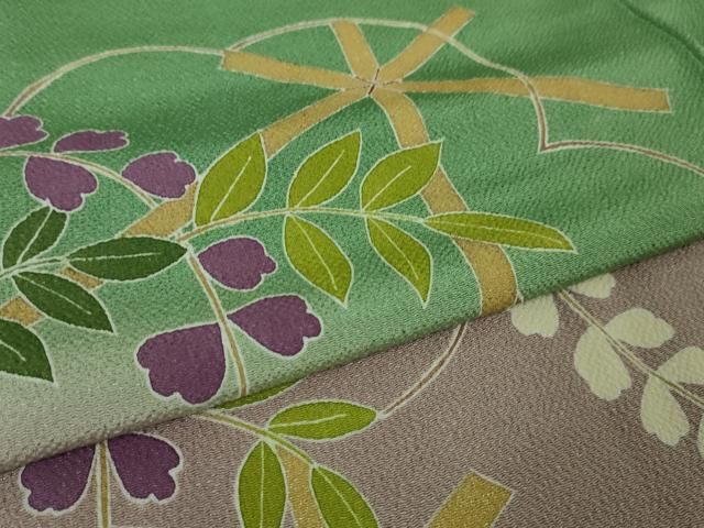 平和屋本店□極上 人形作家・ホリヒロシ 訪問着 藤花房 薄緑色地 暈