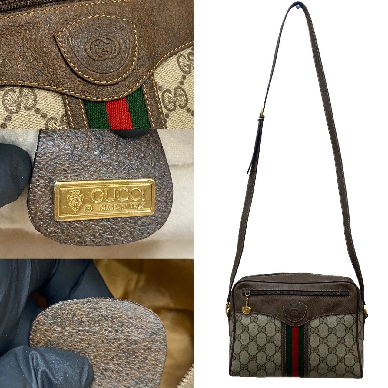 極 美品 GUCCI オールドグッチ シェリーライン GG ロゴ 金具 レザー 本