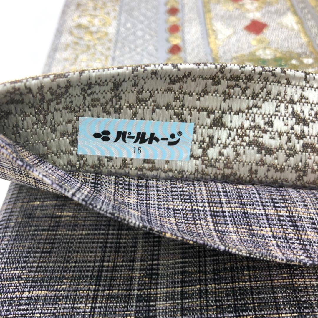 本泥染袋帯 縦縞に花模様