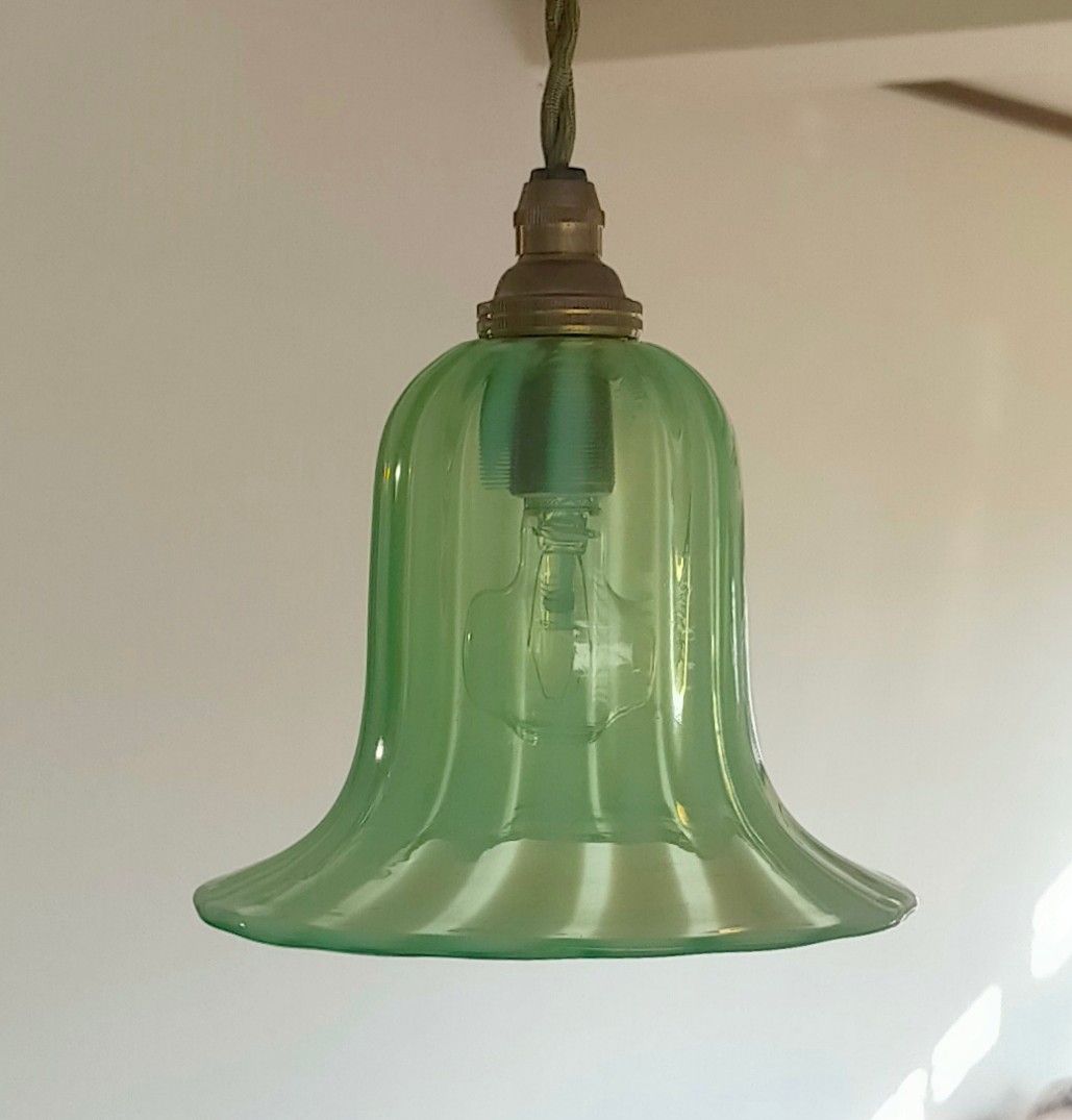 フランス アンティーク シェード ヴァセリン ウラン ガラス ランプ