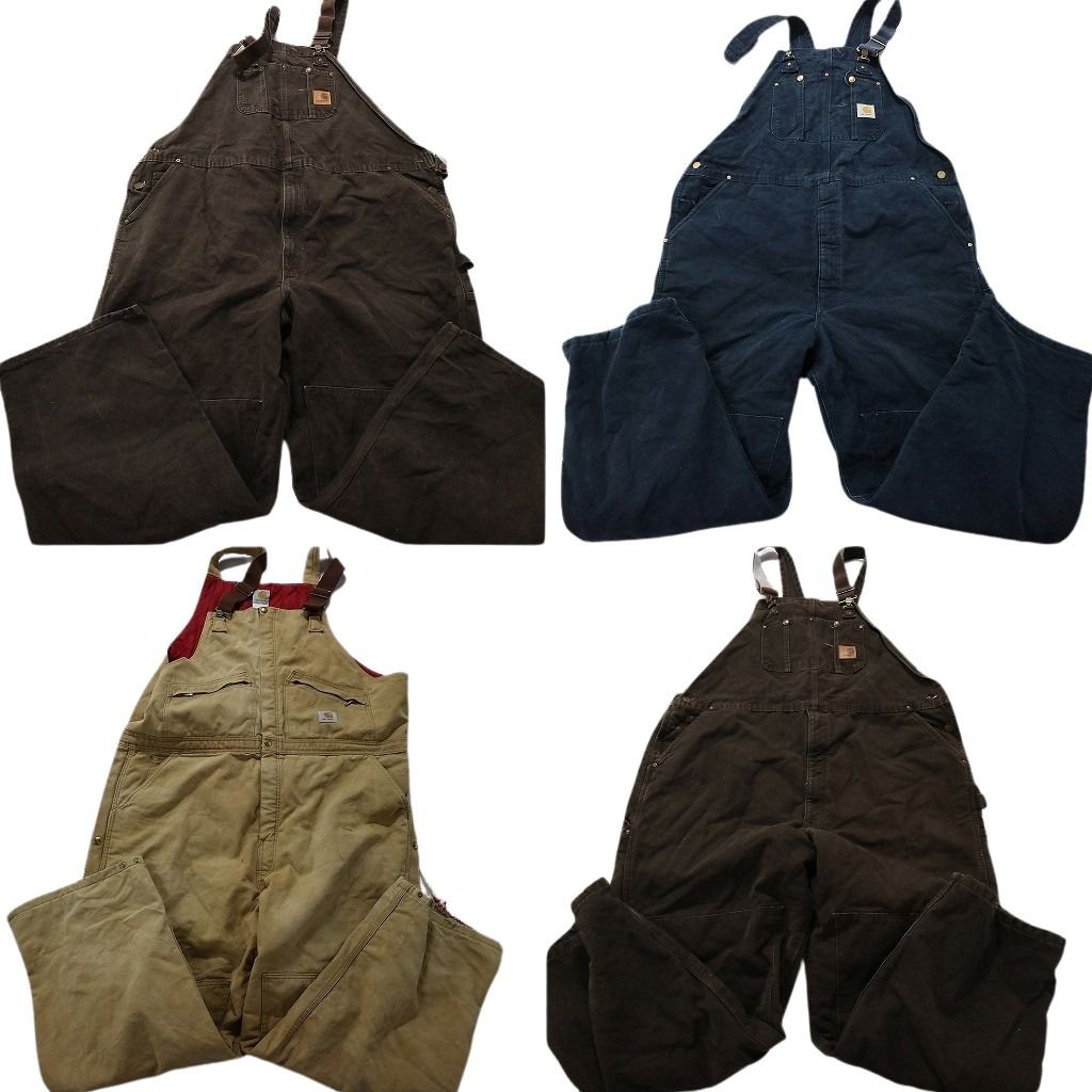 SALE 古着卸 まとめ売り オーバーオール 4枚セット (メンズ 48 /50 /2XL ) ネイビーブラウン ベージュ MT3430