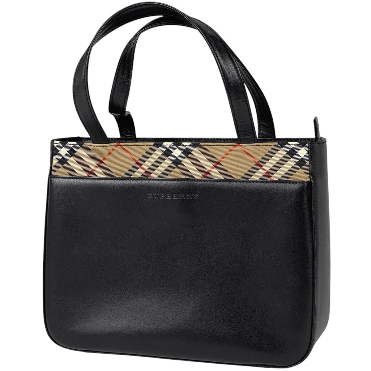 バーバリー BURBERRY ロゴ ハンドバッグ チェック柄 ハンドバッグ レザー ブラック レディース