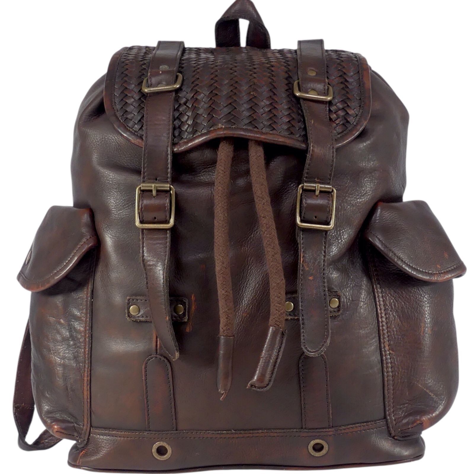 ZARA MAN ザラマン リュック 大容量 メンズ 本革 レザー 編み込み 茶