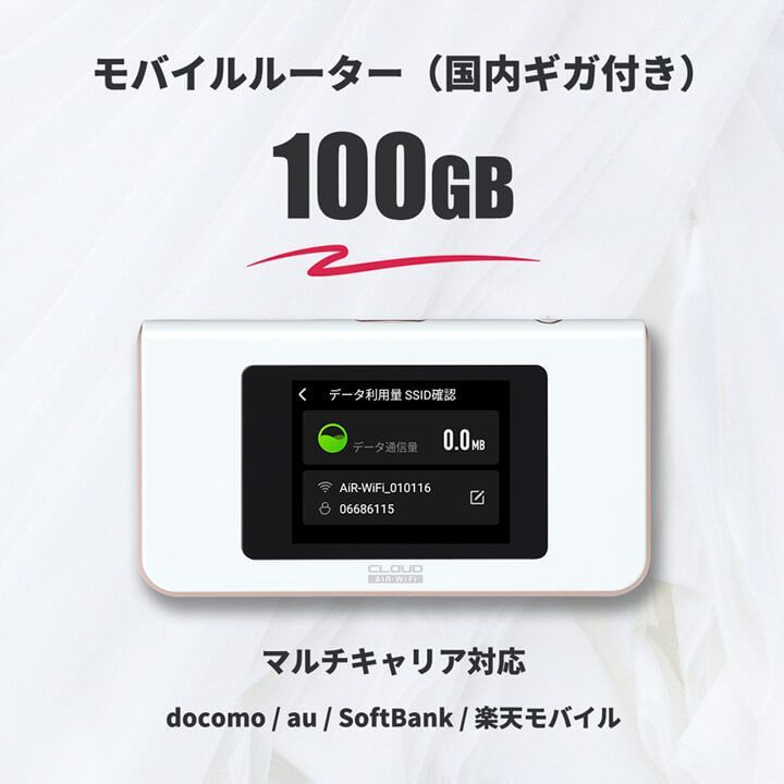 ギガ 100GB モバイルルーター HUNDRED Wi-Fi チャージ Type 本体 チャージWiFi プリペイド式 買い切り型 契約なし 縛りなし 月額も返却も不要
