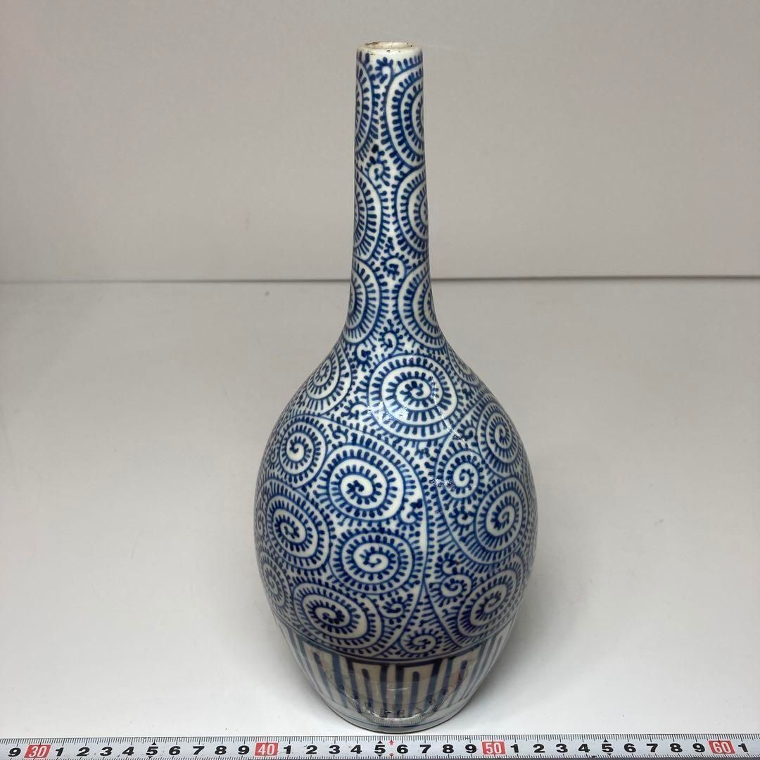 江戸後期 染付蛸唐草花瓶 高さ28.5cm 東H5-0723 タニト