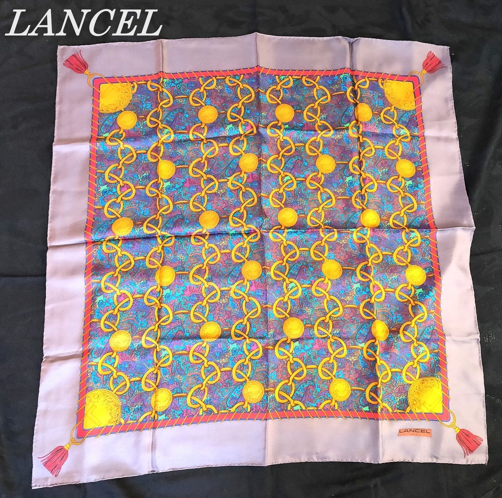 ランセル LANCEL スカーフ シルク100％ チェーン柄 レディース C