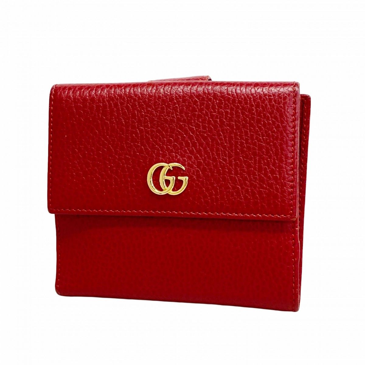 5dc4897 グッチ 財布 GGマーモント 456122 レザー レッド ゴールド金具 レディース