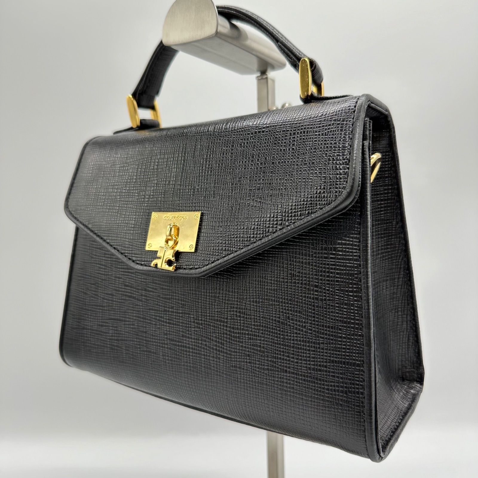 美品】courreges クレージュ ハンドバッグ ミニ レザー 本革 ロゴ金具 