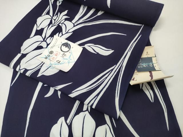 平和屋本店 夏物 竺仙鑑製 浴衣 反物 着尺 杜若 証紙付き 三越扱い 綿 ♥ DZAA11295kh5