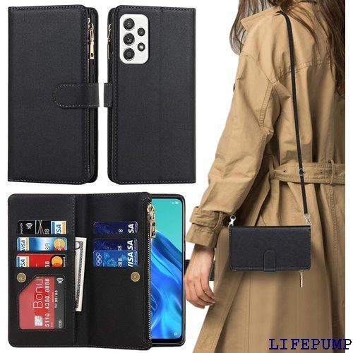 Galaxy A52 5G ケース 手帳型 ショルダー 5G カバー A52 ケース galaxy SC53B ケース A525G スマホケース A52ケース 手帳型 適用 case iCoverCase ストラップホール付き カード収納 ー ブラック 636