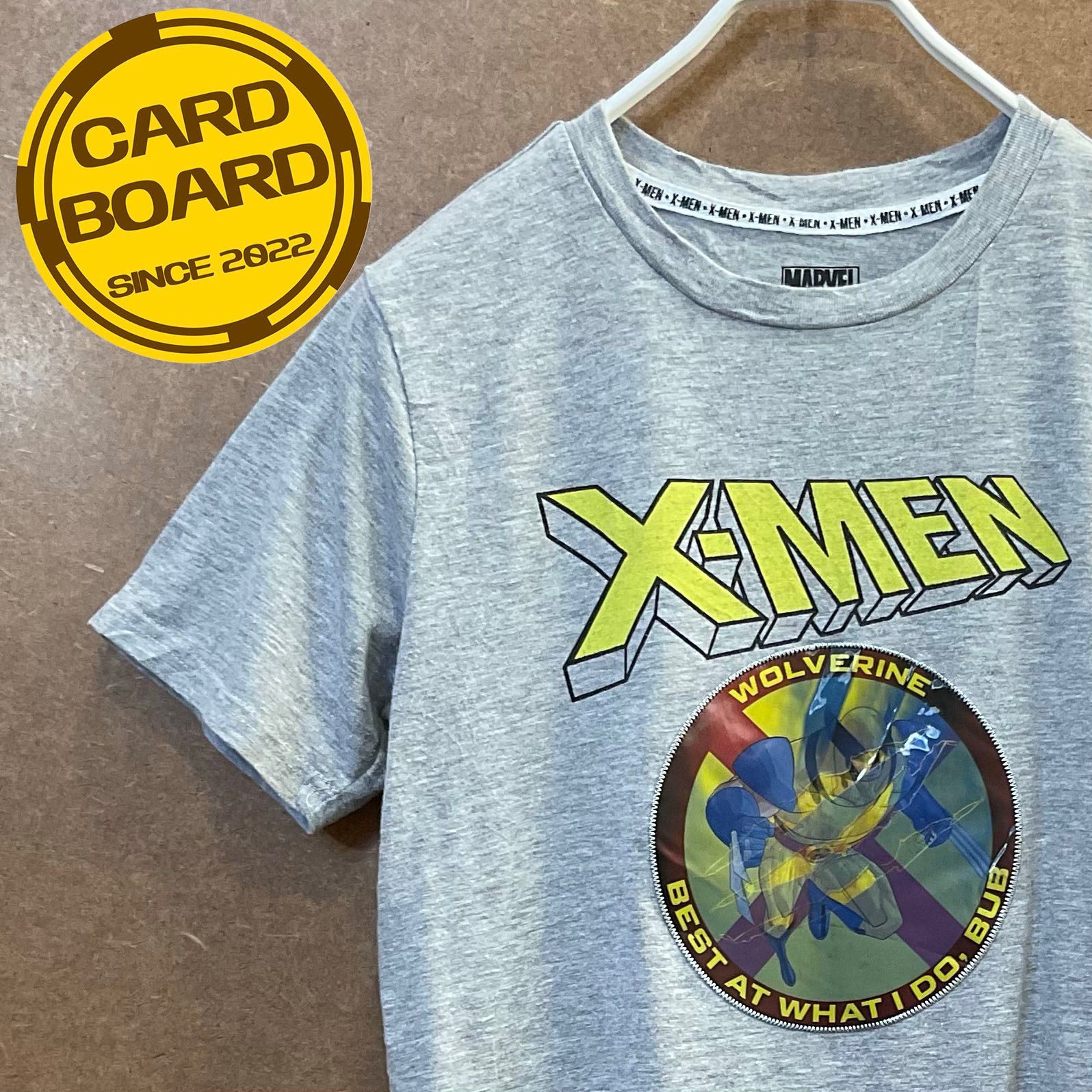 US古着 エックスメンX-MEN マーベル ワッペンイラスト変化tシャツ灰色