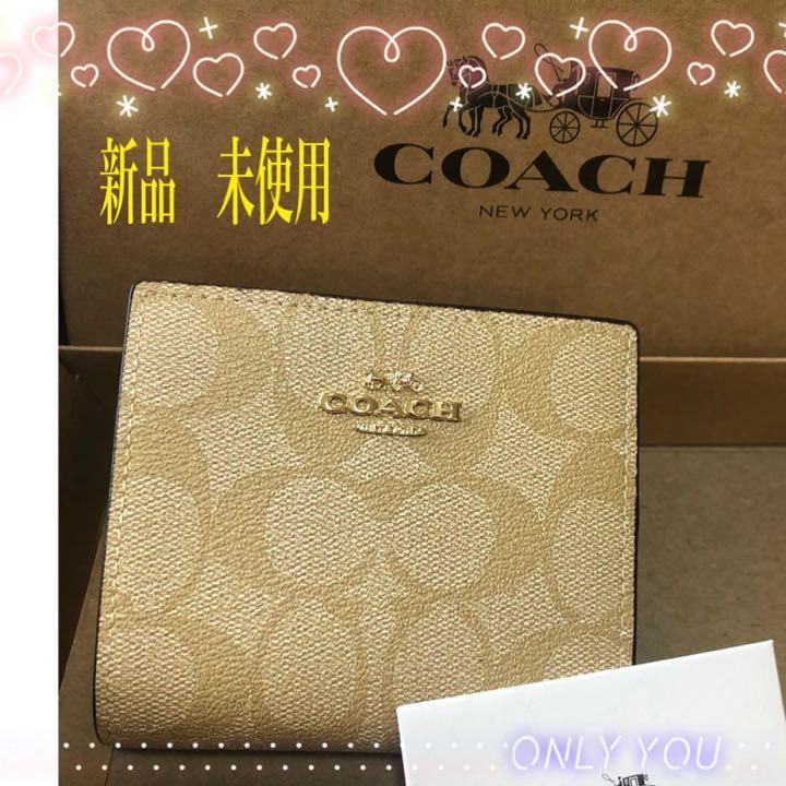 ☆新品☆ COACH 二つ折り財布 コンパクト ライトカーキ ピンク C3309