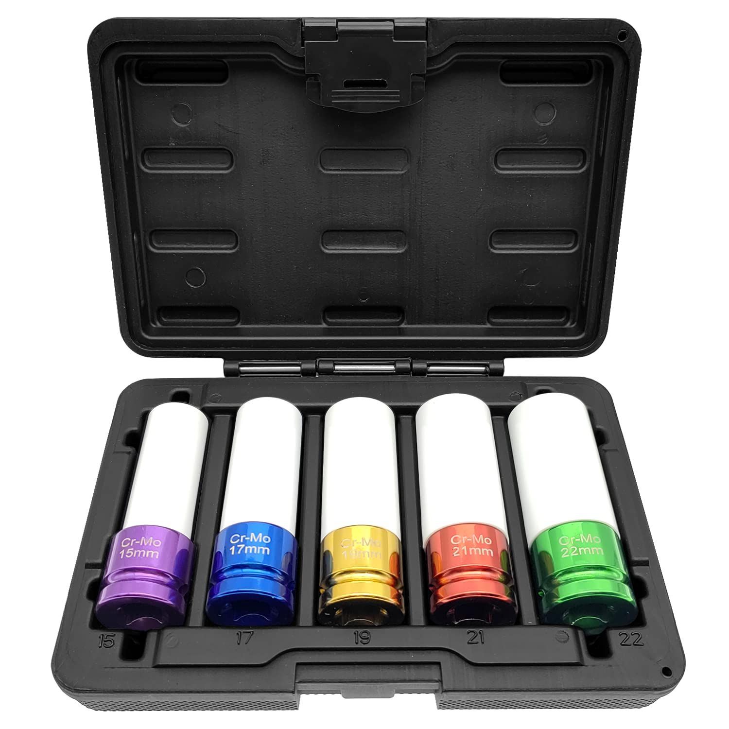 【人気商品】薄口 22mm 21mm 19mm 差込角 17mm 15mm アルミホイールナットソケット 1/2インチ インパクトレンチソケットセット 5ピース ZKTOOL