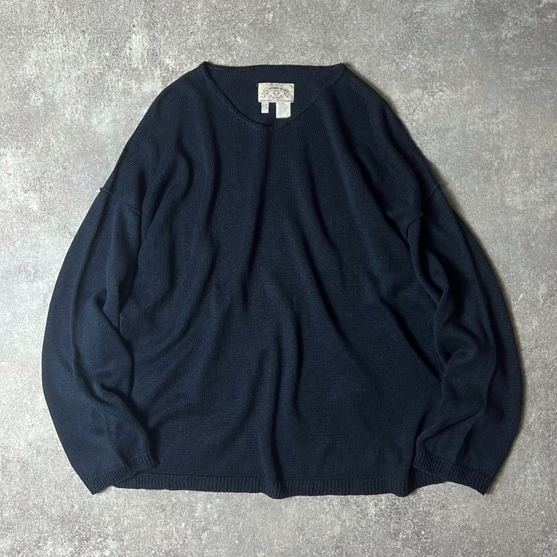 90s ARMANI JEANS 100% リネン Vネック 長袖 ニット セーター L / 90 