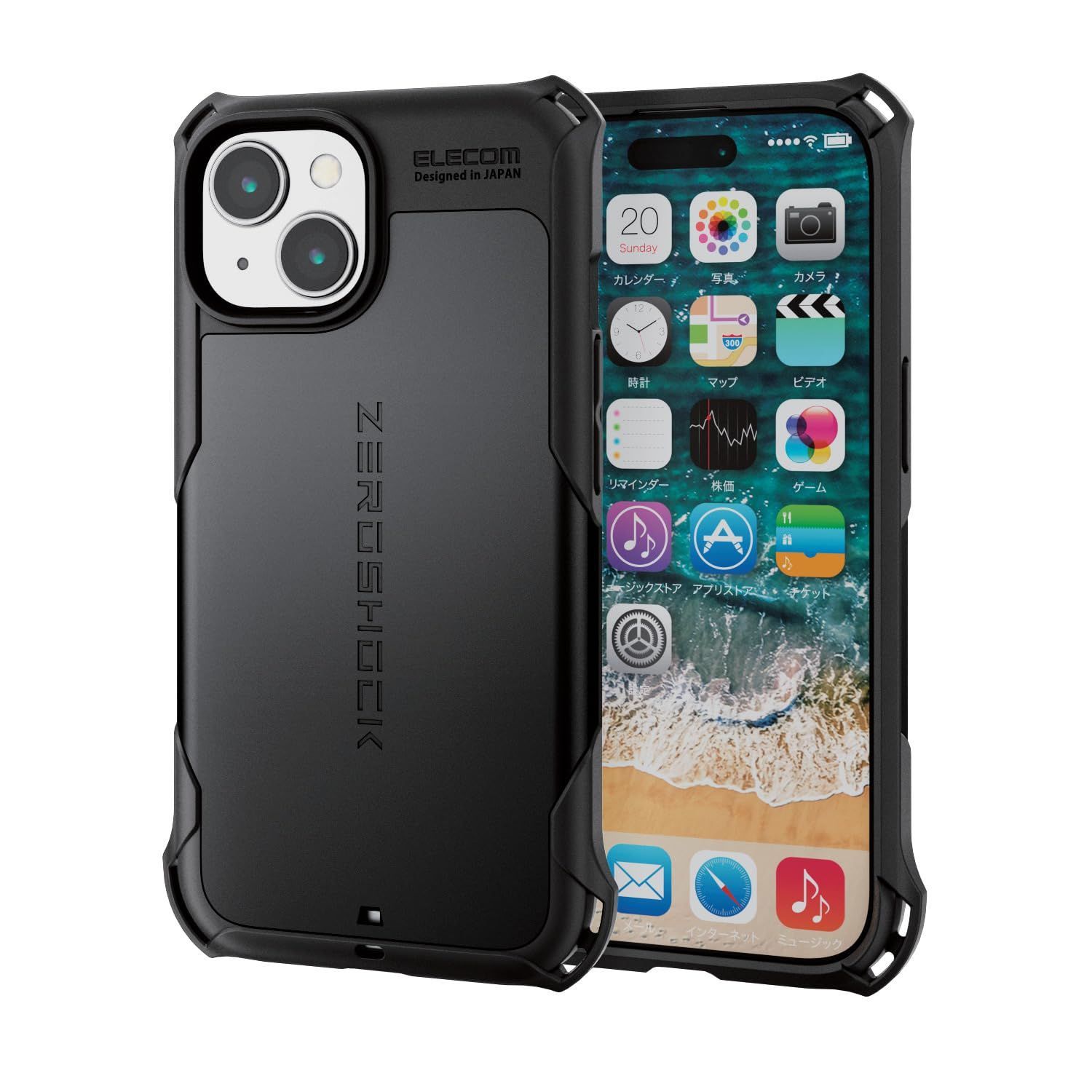【人気商品】エレコム iPhone15 ケース ZEROSHOCK 耐衝撃 衝撃吸収 四つ角ダンパー ハニカム構造 ダブルレイヤー構造 衝撃吸収フィルム付き ストラップホール付き ブラック PM-A23AZEROBK