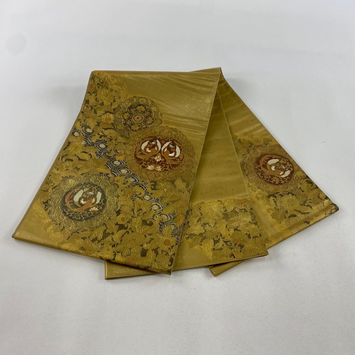 専用です☆金に亀甲模様のだらりの帯 袋帯 金糸 ヱ霞 花模様 花菱 華紋 亀甲 着物 092w d 袋帯