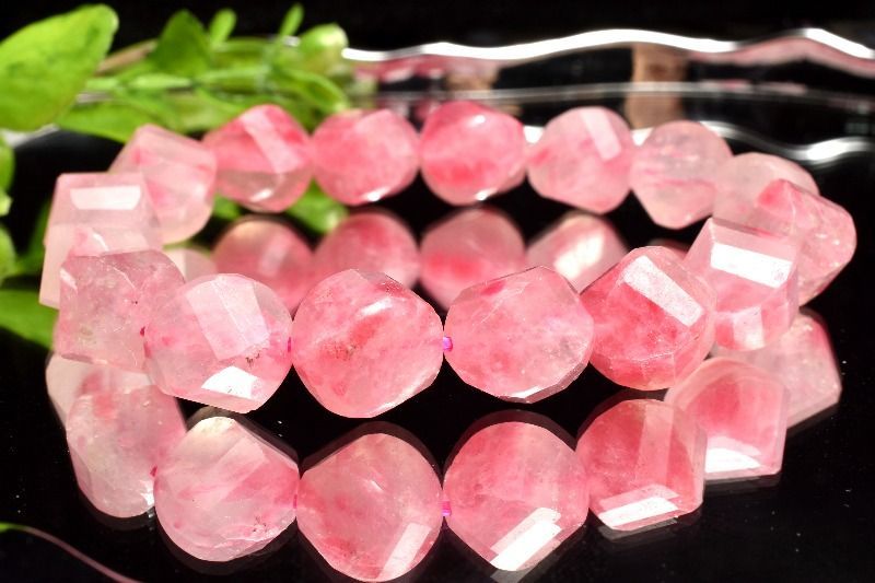 高発色◇希少形状 ロードナイト　8mm　スターカット 天然石ブレスレット 1点物】希少◇花びらのよう ロードナイトシリカ 10.5-12x9.5