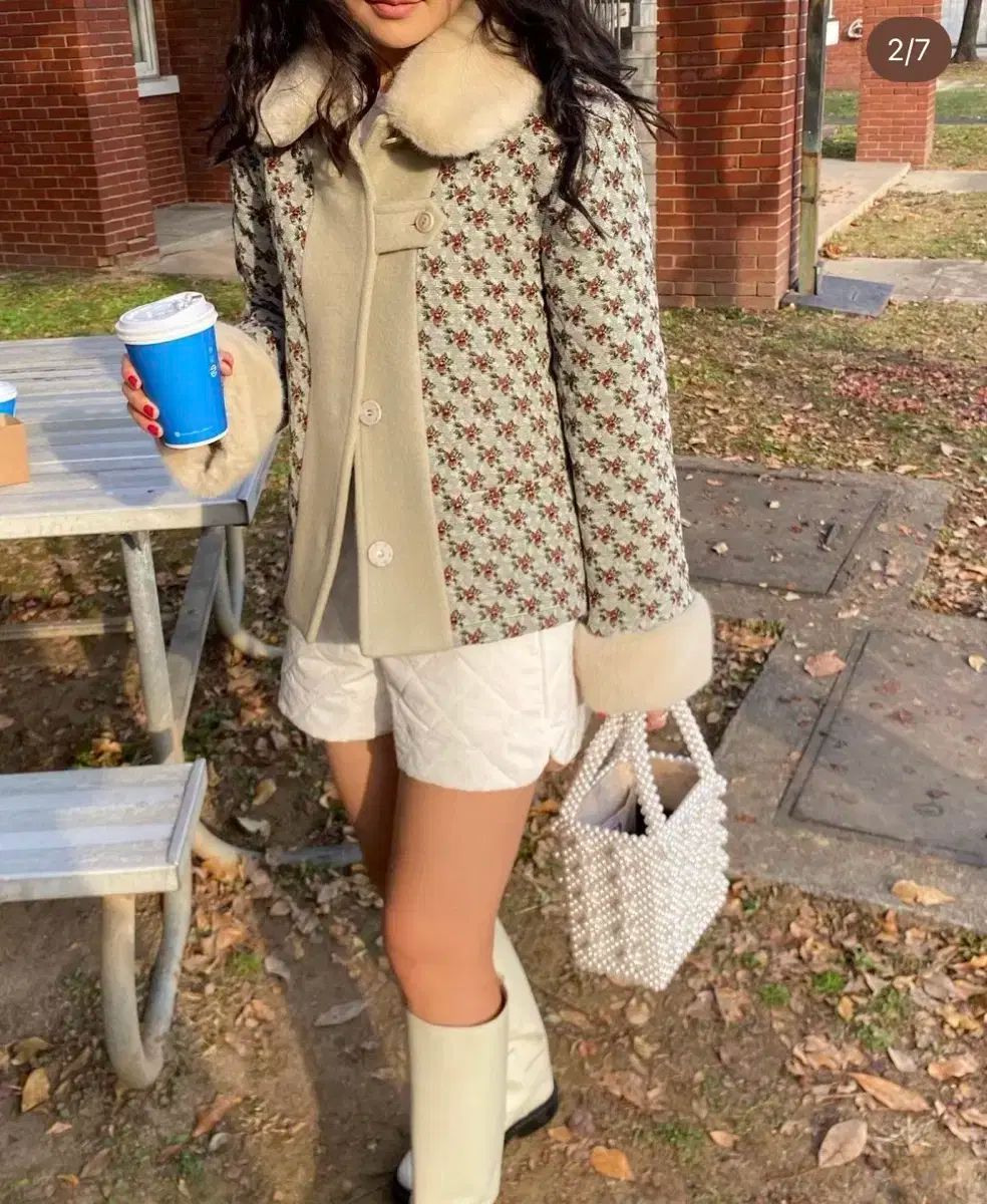 ピエールバルマン ロングコート 花柄 フラワー柄 レザーパイピング