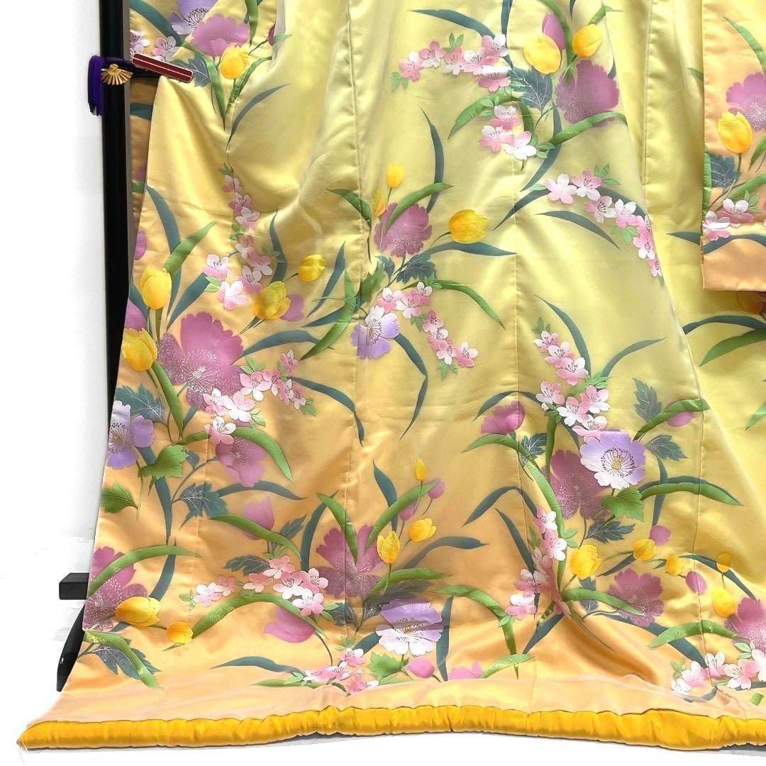 山本寛斎 色打掛 着物 オーガンジー 桜 チューリップ 銀彩
