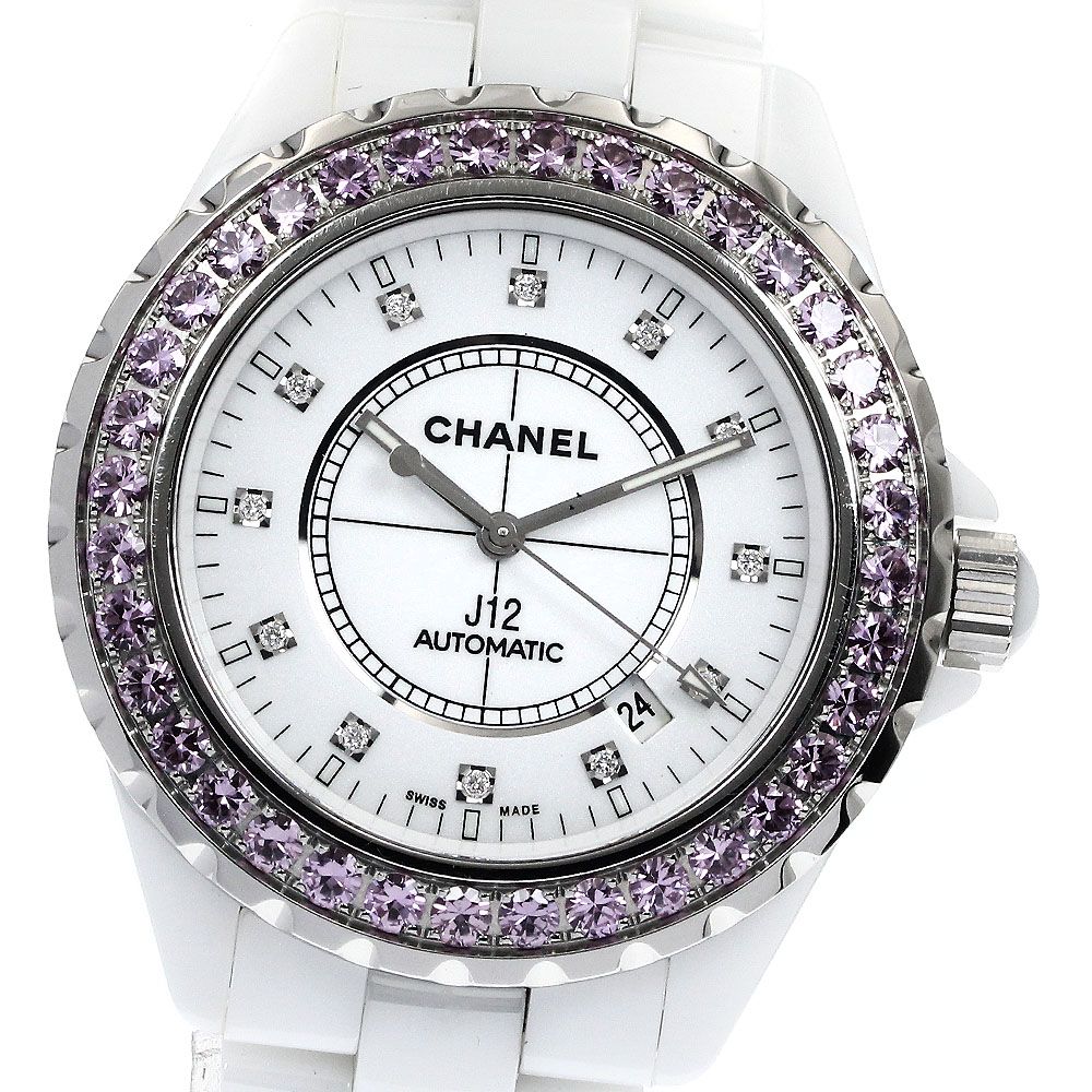 CHANEL腕時計 シャネル CHANEL H2011 J12 ピンクサファイアベゼル 白セラミック 12P