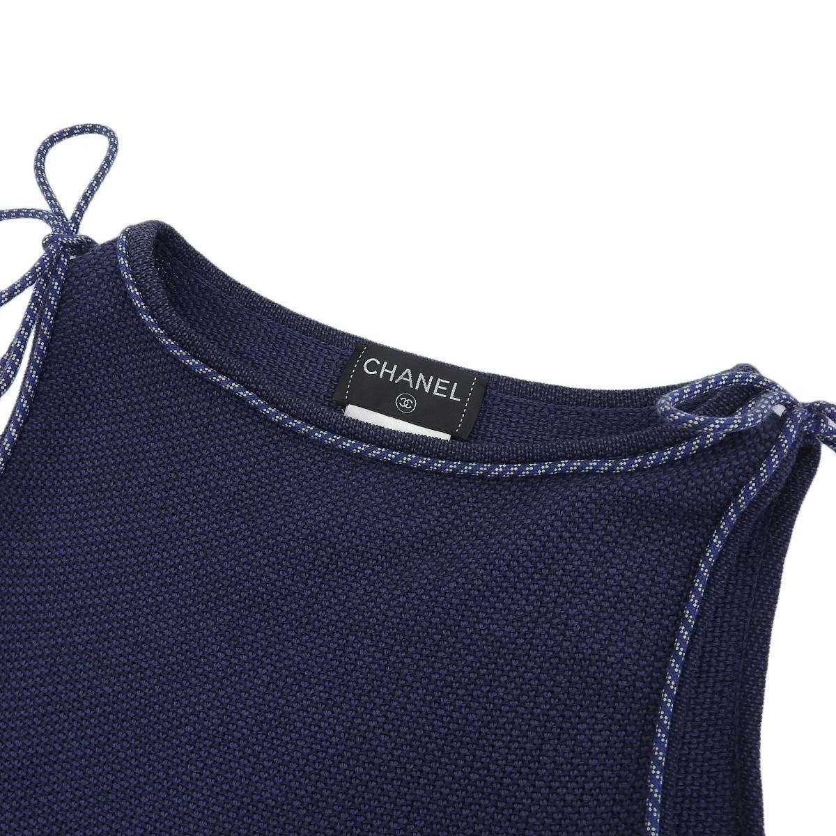 4350) シャネル CHANEL ノースリーブ ミニ ワンピース コットン ブルー