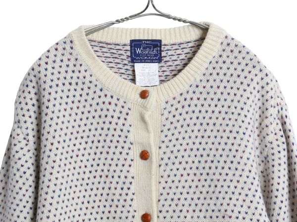 な ! 80 s ウールリッチ バーズアイ ニット カーディガン レディース XL ヴィンテージ ウール セーター 前開き 羽織り 重ね着 総柄 大きいサイズ