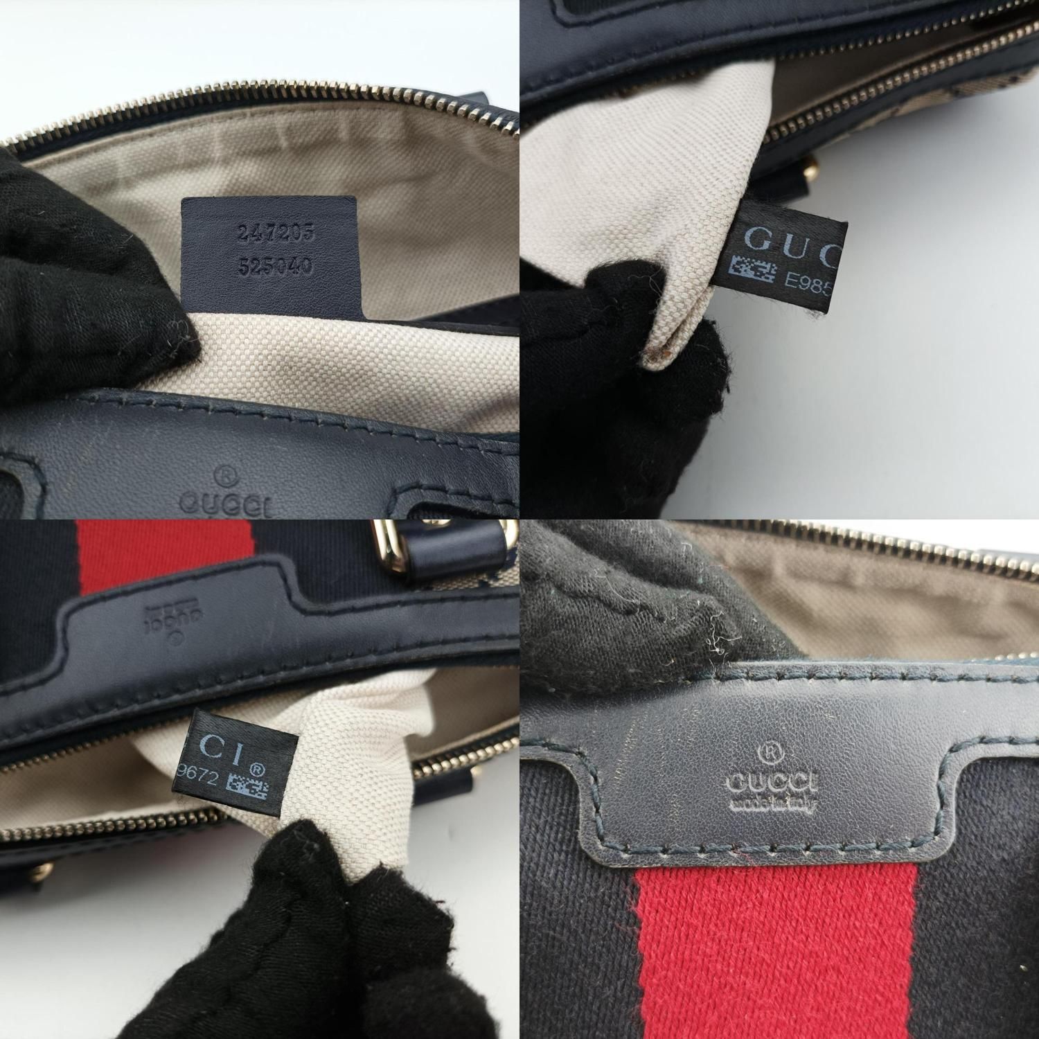 グッチ Gucci ボストンバッグ レディース シェリーライン ボストン ネイビー キャンバス×レザー 247205 525040