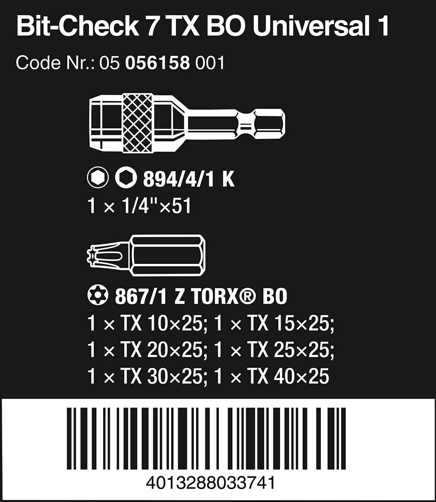 WERA ベラ トルクスドライバービット 6本組セット 056158