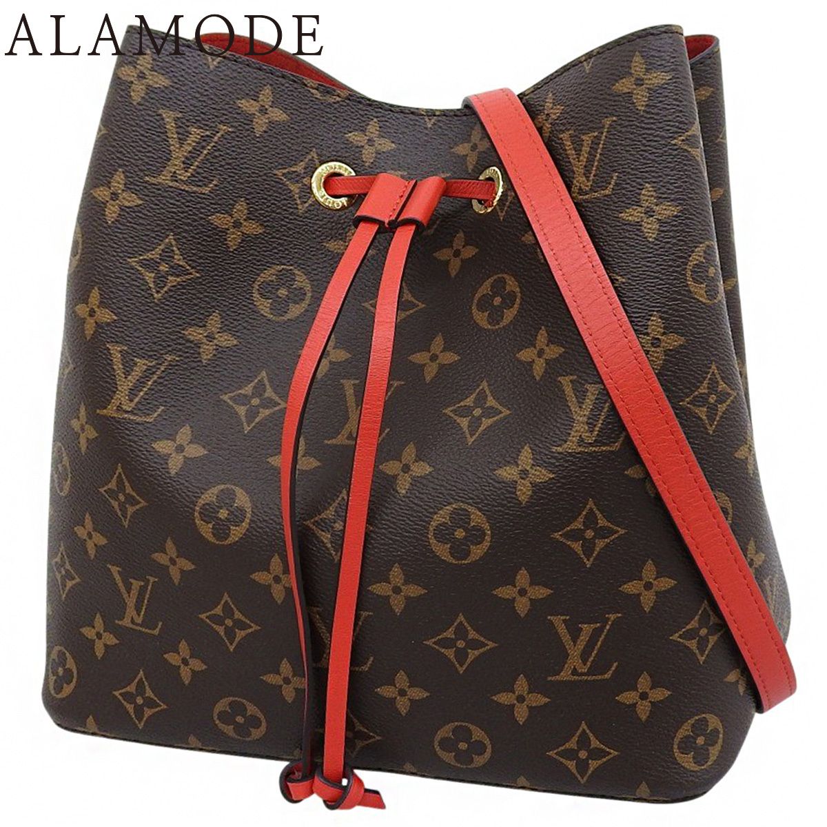 LOUIS VUITTON ルイ ヴィトン モノグラム ネオノエMM ショルダーバッグ 肩掛け 斜め掛け ハンドバッグ モノグラムキャンバス コクリコ ブラウン茶 レッド赤 ゴールド金具 M44021 レディース 40802158969 アラモード
